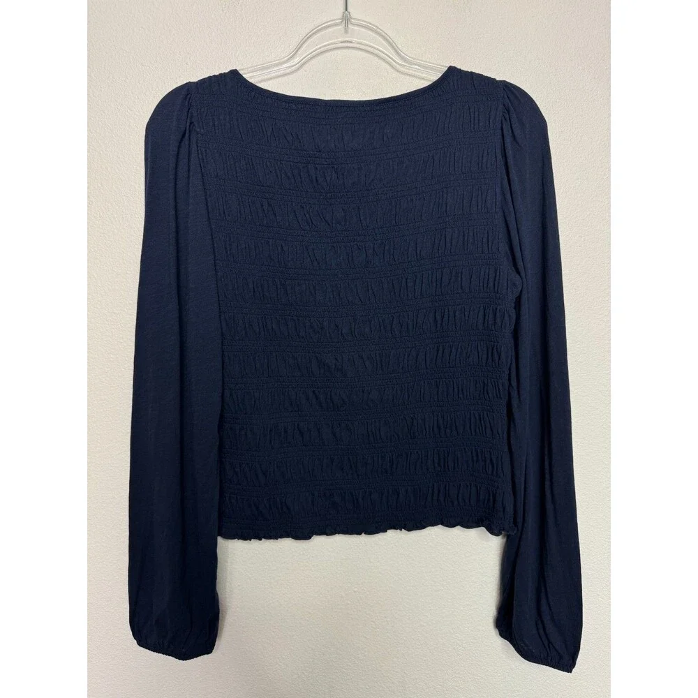 Madewell Large Smocked Boatneck Top Midnight Navy Cotton Puff Sleeves Ruffle NWT
